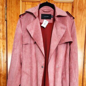 Tahari Mid Length Coat Pink Suede Size Small